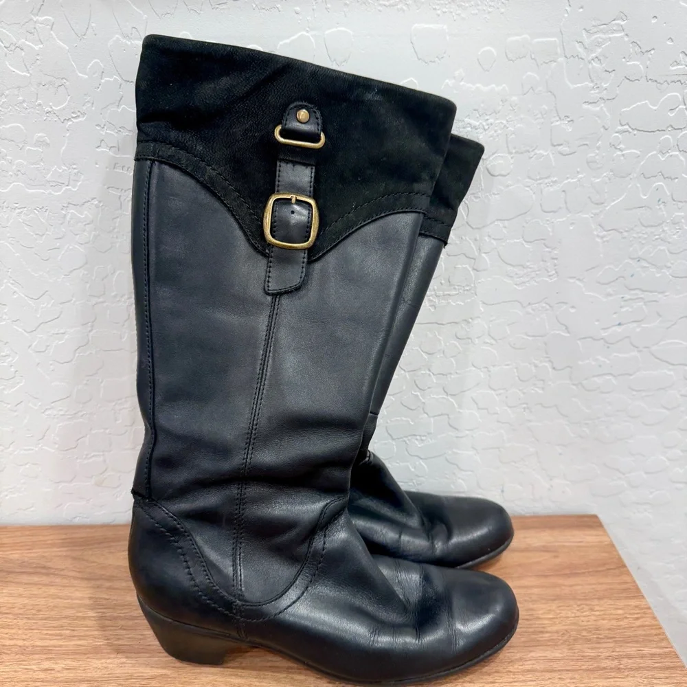 Clarks Equestrian Black Leather Boots Womens 8M Tall Riding Ingalls Delaware